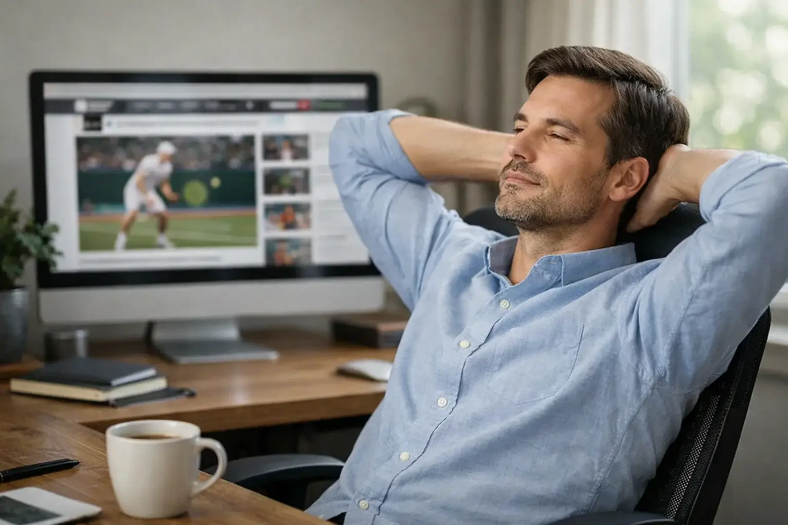 Person macht konzentrierte Pause bei der Analyse von Sportwetten