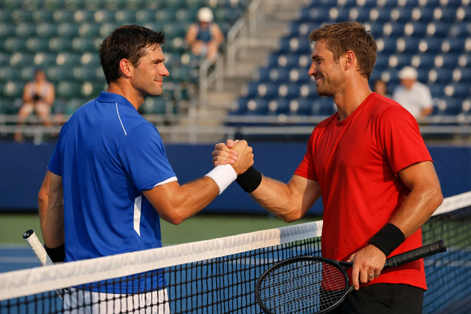 Zwei Tennisspieler am Netz nach einem Einzelmatch