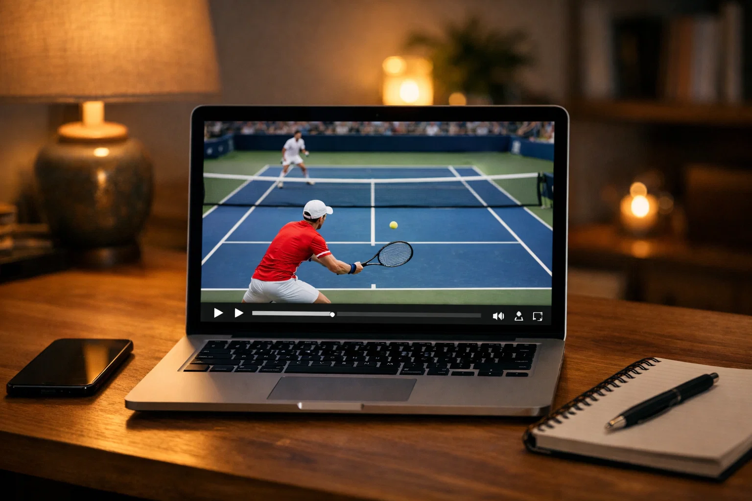 Tennismatch wird live auf einem Laptop gestreamt