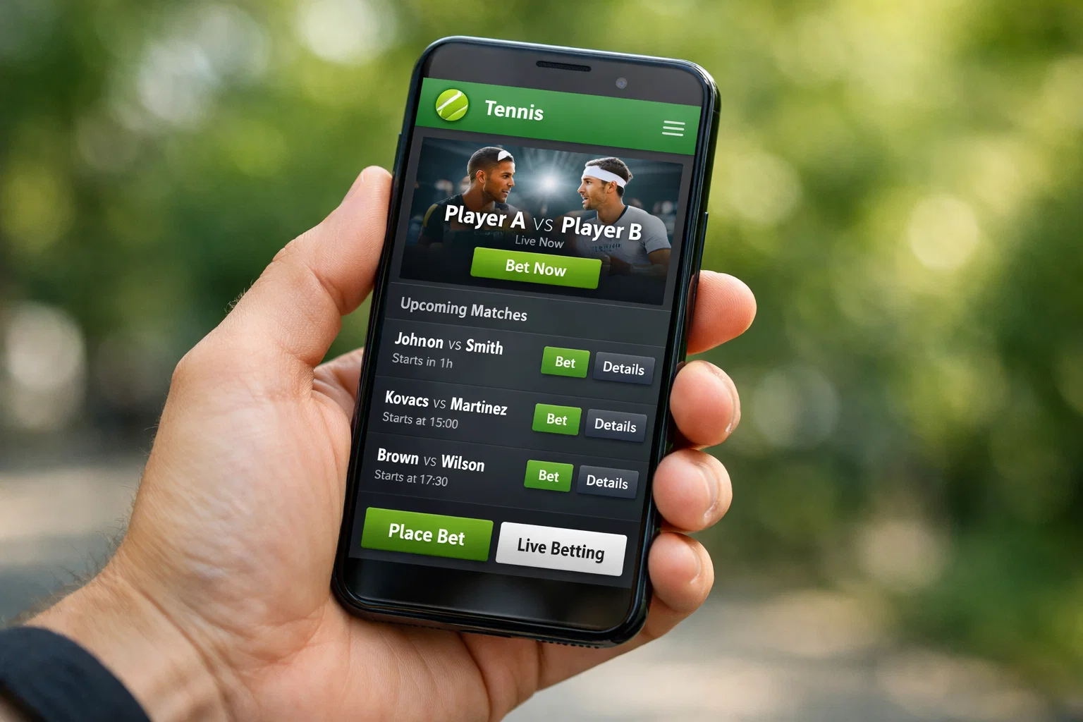 Hand hält Smartphone mit geöffneter Sportwetten-App