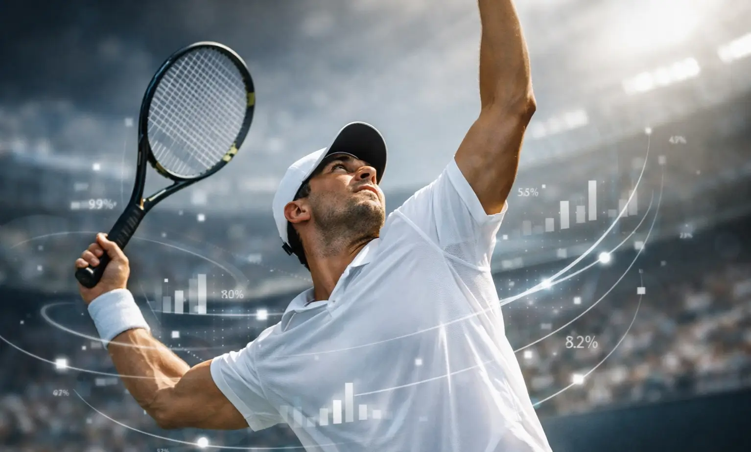 Tennisspieler mit überlagerten Wettquoten und Statistiken