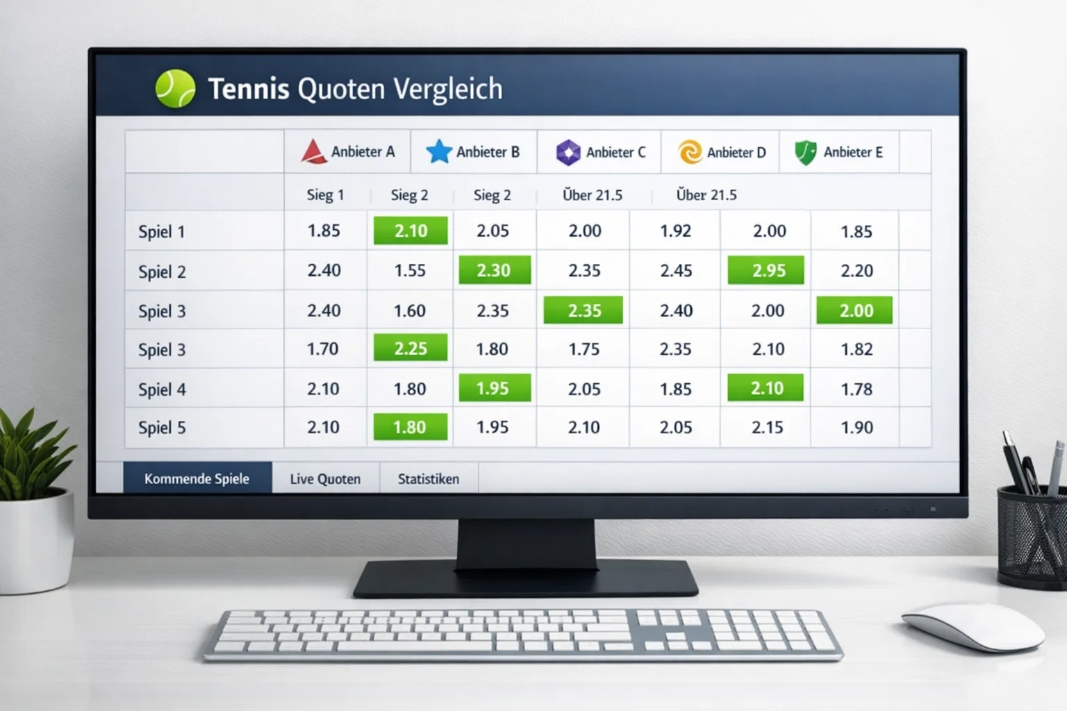 Quotenvergleich mehrerer Buchmacher auf einem Monitor